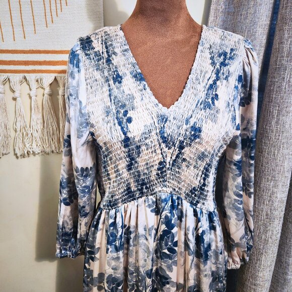 Hayden Los Angeles Blue and Ivory Maxi Dress | Winter Toned Boho | Size M - Picture 4 of 11